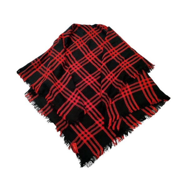 Akira Chicago Red Label Wrap Shawl Women's One Size Red Black Plaid Oversized - Picture 2 of 4